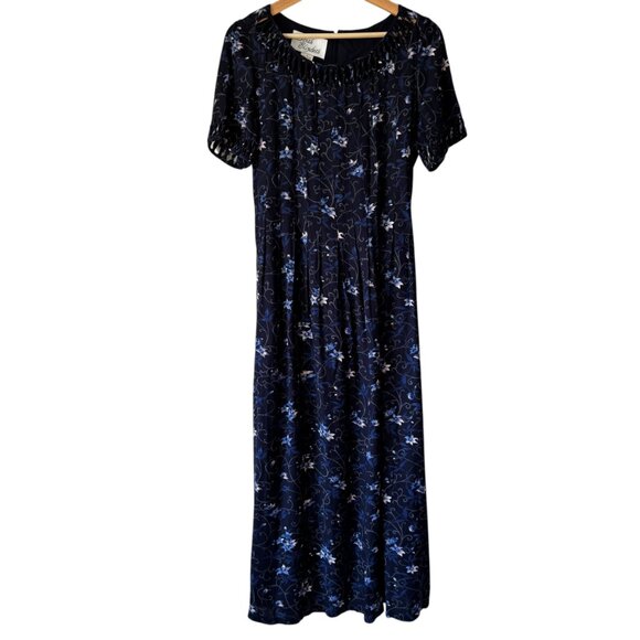 Vintage Sarah Elizabeth Dress 6 Maxi Floral Open Work Detail Waist Tie Cottage - Picture 16 of 16